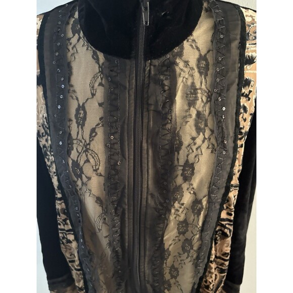 Coldwater Creek Velvet Burnout Coat Womens 1X Black Brown Lace Whimsigoth Vamp - Picture 4 of 16